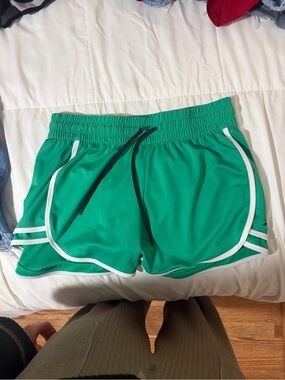 Reebok Green Athletic Pull-On Shorts with White Trim